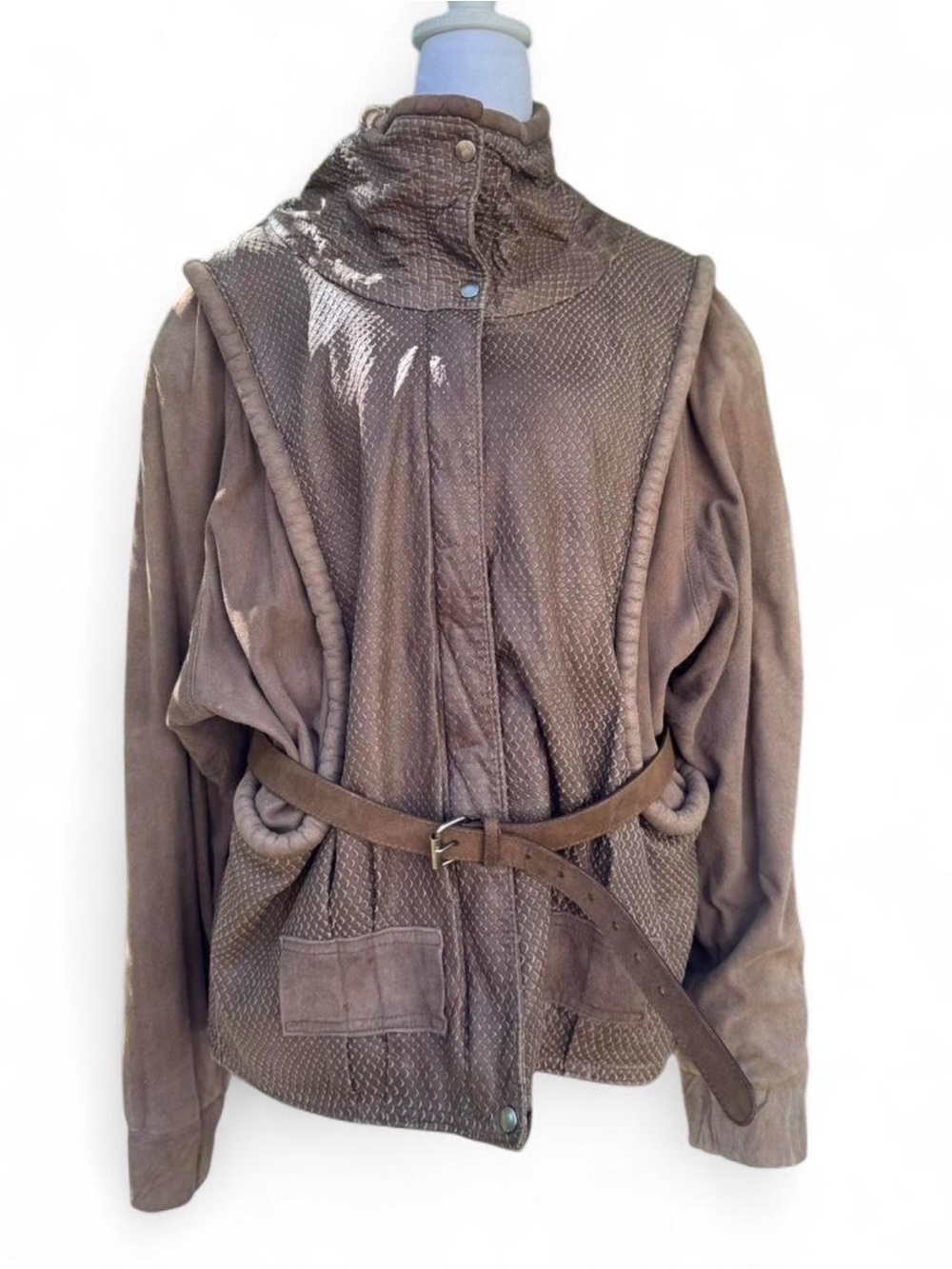 Vintage Maglia Brown Leather & Suede Belted Jacket Size 10